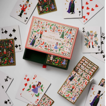 Decorative playing cards with a box on a white background