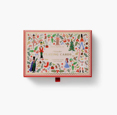 Playing cards box with festive design on a white background