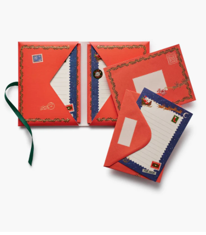 Set of red envelopes with white paper inserts on a white background