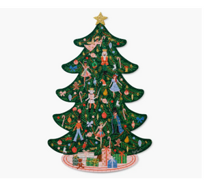 Decorative Christmas tree with cartoon characters and ornaments on a white background