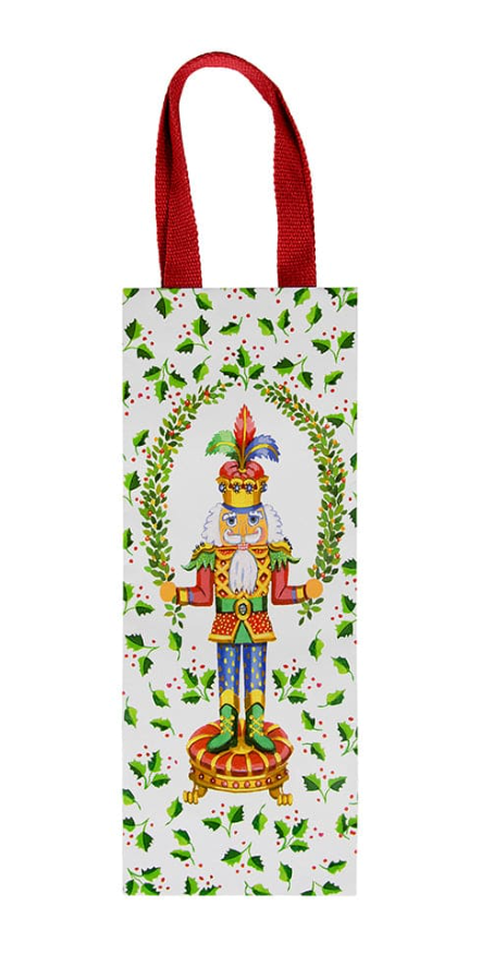 Decorative wine bag with a nutcracker design on a white background