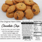 Chocolate chip cookies with a label and nutrition facts on a white background