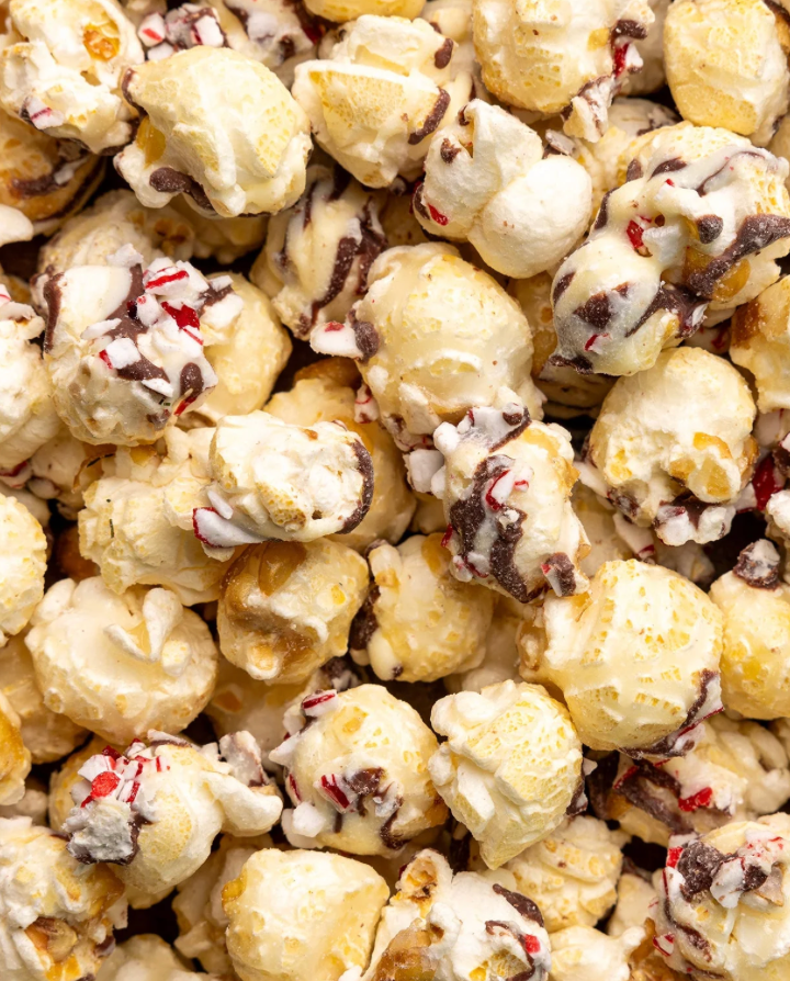 Close-up of popcorn with chocolate and candy bits