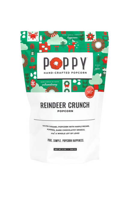Poppy Reindeer Crunch popcorn packaging on a white background