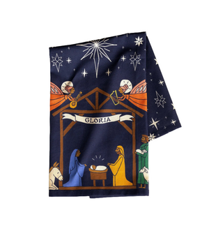 Napkin with nativity scene design on a white background