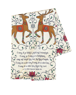 O Come All Ye Christmas Tea Towel- Full Color