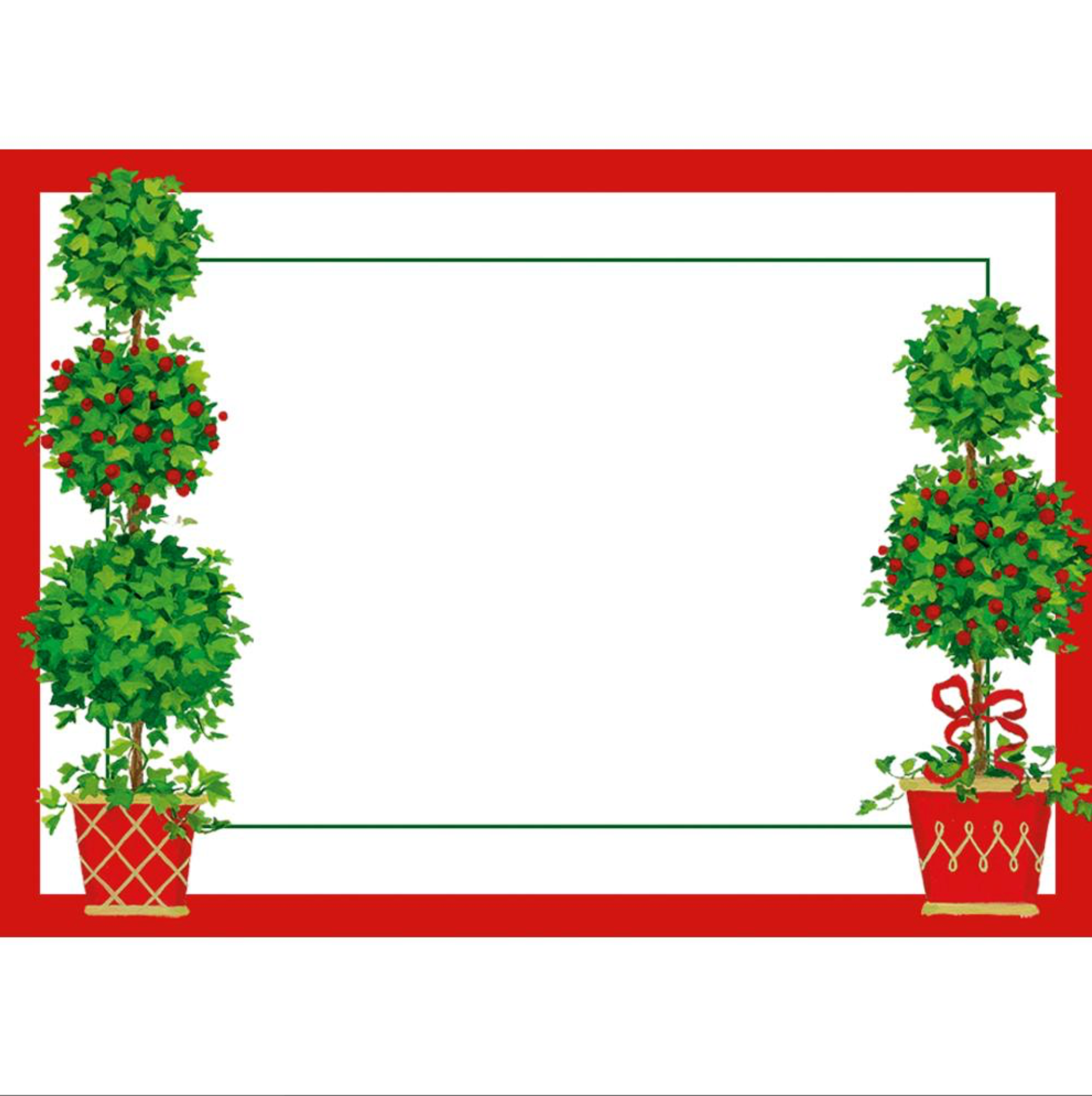 Decorative card with potted plants and a red border