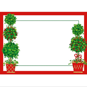 Decorative card with potted plants and a red border