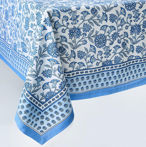 Blue Block Print Tablecloth 60x120