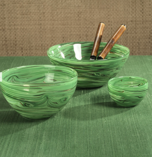 Delphine Glass Bowl Multi Green 12"