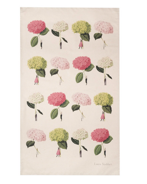 Pink and Green Hydrangeas In Bloom Tea Towel