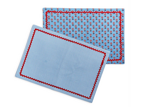 S/4 Red, White and Bloom Double Sided Fabric Placemat