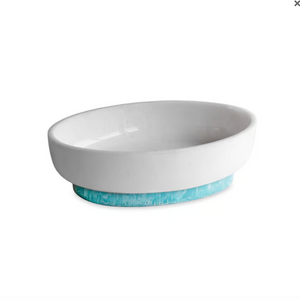 White & Turquoise Rio Resin Oval Bowl with base