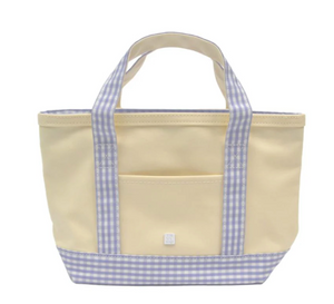 Canvas Natural with Gingham Lilac Trim Mini Tote