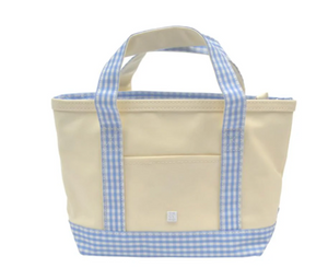 Canvas Natural with Gingham Sky Trim Mini Tote