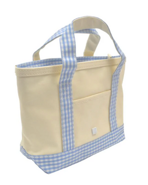Canvas Natural with Gingham Sky Trim Mini Tote