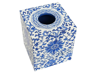 Indigo Garden Blue/White Square Lacquer Tissue Box Cover