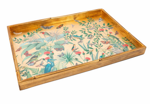 Golden Aviary Bamboo Edge Large Lacquer Rectangle Tray