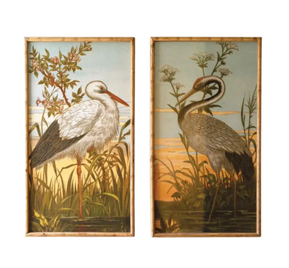 Set of Two Framed Heron Prints Under Glass