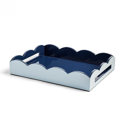 Pale Denim & Navy Lacquered Scallop Medium Two-Tone Tray