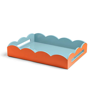Orange & Chambray Lacquered Scallop Medium Two-Tone Tray