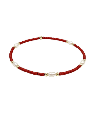 Game Day - Pearl, Red & Gold Bracelet