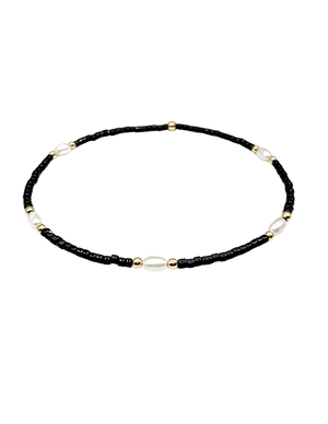 Game Day - Pearl, Black & Gold Bracelet