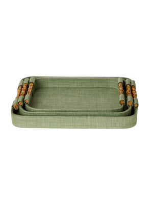Monaco Set of 3 Green Faux Seagrass Nested Decorative Rectangle Trays