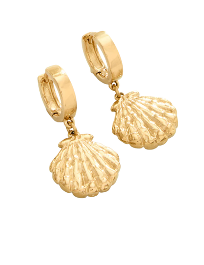 SP Shell Drop Hoop Earrings Gold