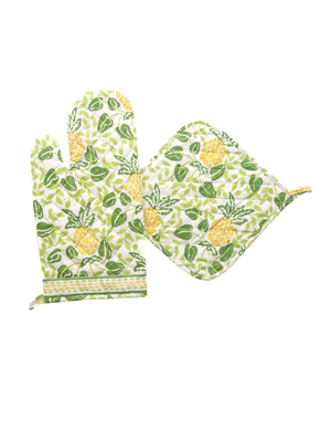 Pineapple Party Green & Yellow Oven Mitt Set