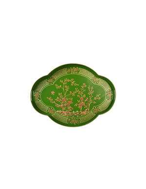 Chinoiserie Mossy Green/Gold Scalloped Tray