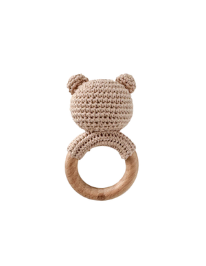 Cotton Crochet Bear Rattle Teether, Brown