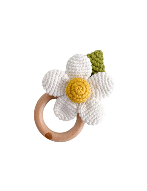 Cotton Crochet Rattle Teether Flower, White