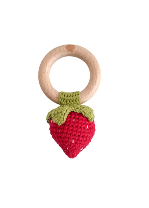 Cotton Crochet Rattle Teether Strawberry