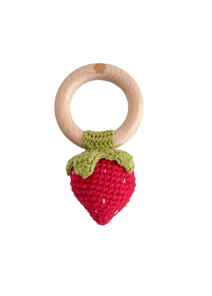 Cotton Crochet Rattle Teether Strawberry
