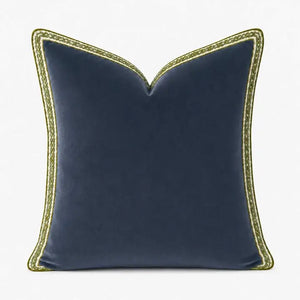 Navy Velvet Pillow with Green Embroidery Pillow