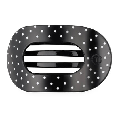 Black Polka Dot Party Medium Flat Round Hair Clip