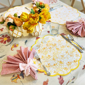 Golden Flower Yellow Scalloped Paper Placemats | Set of 24