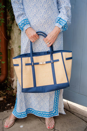 Spencer Raffia Tote Bag Navy